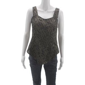 Aysha Women Paisley Square Neck Black Polyester Sleeveless Tank Zip Size S